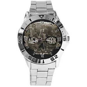 Schedel New York City Mens Horloges Sport Horloge voor Womens Casual Rvs Band Analoge Quartz Horloge, Zilver, armband