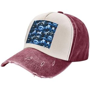 KoNsev Blauwe camouflageprint snapback hoeden voor mannen,Flat Bill Brim Baseball Cap Hoed Verstelbaar,Trucker Cap, Donkerrood, Eén Maat