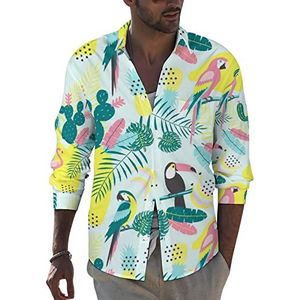 Toekan en flamingo heren revers shirt lange mouwen button down print blouse zomer zak T-shirts tops XL