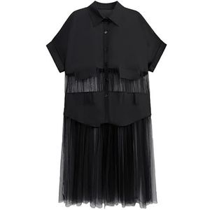 Retro Hong Kong-stijl mesh-jurk met gesplitste zoom for dames, zomer dunne losse doorzichtige A-lijn rok in niche-stijl