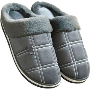 Grote 50-51 geruite heren-binnenpantoffels (traagschuim) Winterpluche heren-binnenpantoffels (warm) (Color : Gray, Size : 44-45(26.1-27CM))