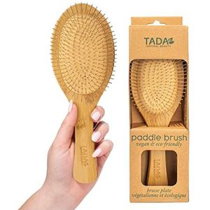 TADA Natural Beauty Paddle haarborstel met zacht kussen, ontwarrende en gladmakende haarborstel met natuurlijk hout