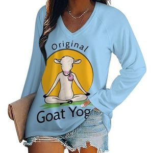 Geit Yoga Dames Casual Lange Mouw T-shirts V-hals Gedrukt Grafische Blouses Tee Tops L