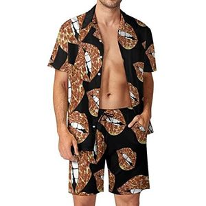 Pizza Lippen Hawaiiaanse sets voor mannen Button Down Korte Mouw Trainingspak Strand Outfits S