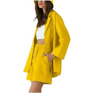 Leader of the Beauty Dames zomer trainingspak tweedelige outfit top en shorts broek sets casual losse gym sportkleding sets, Geel, S