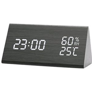 Houten LED-wekker, met temperatuur- en vochtigheidsweergave