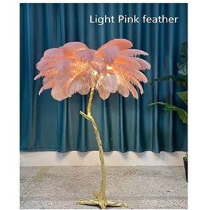 Veren vloerlamp Nordic Luxe Struisvogelveren LED Vloerlamp Goud Hars Hoek Licht Art Deco Vloerlampen for Woonkamer Staande Binnenverlichting(Color:D80*H120cm,Size:Light pink feather)