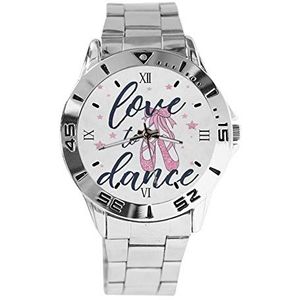 Love to Dance Fashion Womens Horloges Sport Horloge Voor Mannen Casual Rvs Band Analoge Quartz Horloge, Zilver, armband