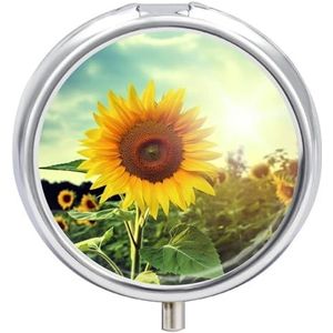 Mooie Zonnebloem Pil Doos Waterdichte Draagbare Geneeskunde Pil Case Vochtbestendige Metalen Reizen Pillendoos Met 3 Compartiment Geneeskunde Case