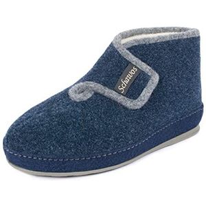 Schawos Dames Huisschoen 2060 – Warme vilten laars met wol en brede opening, antislip en stabiel, Navy Blauw, 36 EU