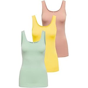 ONLY Dames Top Onllive Tank Noos, meerkleurig (1x Misty Rose/1x Aqua Foam/1 x Yellow Iris), XS