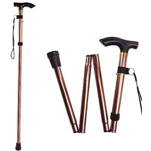 ZHjuju Inklapbare wandelstok, voor dames, opvouwbaar, aluminium bruin, verstelbare wandelstok, in hoogte verstelbaar, duurzaam, uittrekbare wandelstok