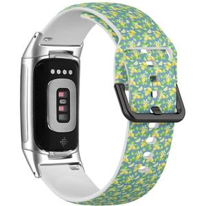 RYANUKA Zachte sportband compatibel met Fitbit Charge 5 / Fitbit Charge 6 (Lemons On), siliconen armbandaccessoire, Siliconen, Geen edelsteen