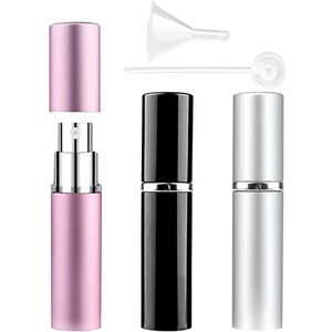 Zingso Set van 3 mini navulbare parfumverstuivers met trechter (6 ml roze + zilver + zwart)