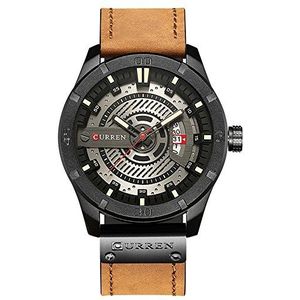 Mannen Quartz-Analoge Horloges Militaire Sport Zwart Horloge Lederen Band 8301, Zwart Grijs, riem