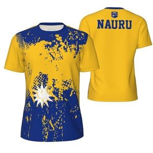 Sport T-Shirt Vintage Nauru Vlag Graan Tees 3D Gedrukt voor Fitness Running Voetbal, Meerkleurig, S