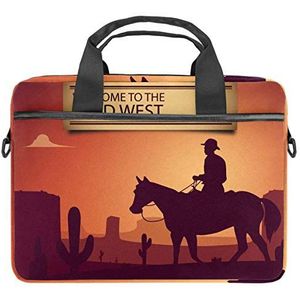 EZIOLY Wild West Cowboy Laptop Schouder Messenger Bag Crossbody Aktetas Messenger Sleeve voor 13 13.3 14 Inch Laptop Notebook Tablet Beschermen Tote Bag Case, Meerkleurig, 11x14.5x1.2in /28x36.8x3 cm