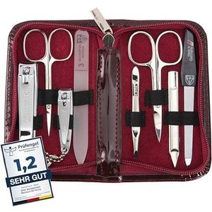 DREI SCHWERTER - Manicureset 'Roma' - nageletui met 8 instrumenten: nagelschaar, huidschaar, voet/vingernagelknipper, nagelreiniger, pincet, glazen nagelvijl, saffier nagelvijl - wijnrood