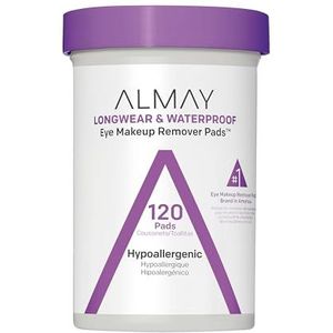 Almay Oogmake-up remover pads, biologisch afbreekbaar longwear & waterbestendig, hypoallergeen, cruelty free-geurvrije reinigingsdoekjes, 120 pads (verpakking van 1)