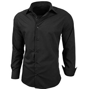 Baxboy B-444 Overhemd, voor heren, slimfit, gemakkelijk te strijken, lange mouwen, zwart, L