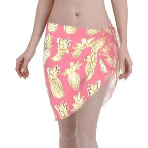 Ananasprint, elegante strandwrap, bikini cover-up, badkleding jurk, voor vrouwen, perfect voor zwembad en resort, zwart, Zwart, one size