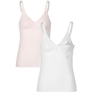 Herzmutter Borstvoedingstop - Voedingsshirt - Eenvoudige Borstvoedingsfunctie - Geïntegreerde Bustier BH met Clipsluitingen - Hoogwaardige Katoenmix - Set van 1 & 2-5420 (S, Roze/Wit)