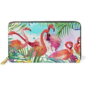 Rode Flamingo Swan Art Portemonnee Echt Lederen Portemonnee Voor Vrouwen Telefoon Meisje Mannen, Patroon, M