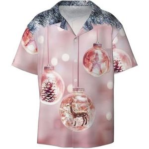 ZEEHXQ Tropische Ananas Print Heren Casual Button Down Shirts Korte Mouw Rimpel Gratis Zomer Jurk Shirt met Zak, Roze Kerstbal, 3XL