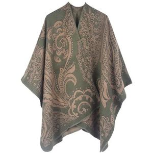 UBOHUZ Damesponcho, retro, sjaal, cape, kasjmier, trui, open voorkant, deken, wintermantel voor lente, herfst, winter, Groen01, One size