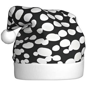 SSIMOO Zwart-witte stippen patroon pluche kerstmuts voor volwassenen, feestelijke feesthoed, ideaal feestaccessoire voor bijeenkomsten