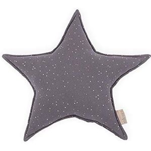 KraftKids Sterkussen mousseline gouden stippen op grijs, 45 cm groot knuffelkussen, decoratief kussen voor de kinderkamer