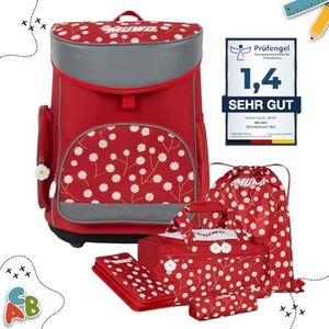 MUWO Kinderschooltassenset, 5-delig, ergonomische lichte schoolrugzak met sporttas, gymtas, etui, slechts 920 gram, Bloemendesign, Eén maat, Casual