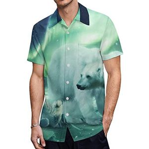 Northern Lights Polar Bear Heren Hawaiiaanse shirts korte mouw casual shirt button down vakantie strand shirts S