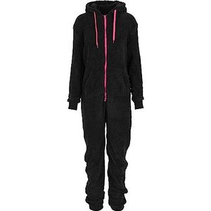 Urban Classics Teddy jumpsuit voor dames, meerkleurig (zwart/fuchsia 23), M-L