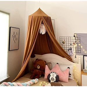 AOOPOO Baby Luifel Bedhemel Katoen Hangend Rond Muggennet voor Babybed Slaapkamer Kinderkamer Decoraties Kinderen Prinses Speeltenten (Bruin)