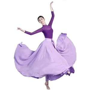 Flamencorok for vrouwen, 720 graden, volle cirkelvormige swingrok, Spaans danskostuum, volwassen, vloeiende, geplooide gelaagde rok for optredens, Halloweenfeest, rode krijtthema-outfit(Light purple_9