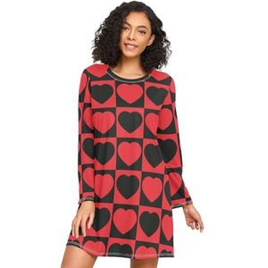 LI ZHI XIN Nachthemd voor dames, lange mouwen, nachthemd, nachthemden, slaapkleding, ronde hals, losse grote maten, nachtkleding, XXXL, geruit hartpatroon, Meerkleurig, S