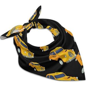 Cartoon Taxi Vierkante Bandana Mode Satijn Wrap Neck Sjaals Comfortabele Hoofd Sjaal voor Vrouwen Haar 45,7 cm x 45,7 cm