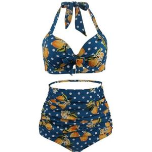 Bikiniset voor dames met ruches en bikini, badpakken, grote maten, dames, hoge taille, halterbikini, geplooid, tweedelige badmode, C-1987-583338139185, XXL