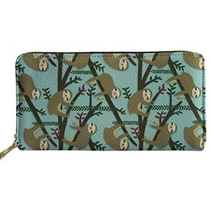 SENATIVE Vrouwen Lange Slanke Purse Mode Muti-Card Clutch Bag Pecfect Gift voor Lover, Schattige lachende luiaarden (groen) - 20201027-4