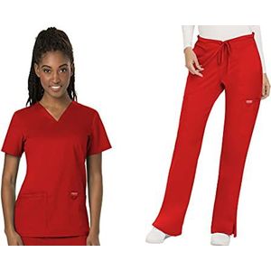 Cherokee Scrub Set Voor Vrouwen Moderne Klassieke Fit 3 Zakken V-hals Top WW620 met 5 Zakken Matige Flare Been Pant WW120, Rood-M Top/S Tall Pant