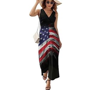 Amerikaanse vlag maxi jurk voor vrouwen mouwloze lange zomer jurken strand jurken A-lijn 2XL