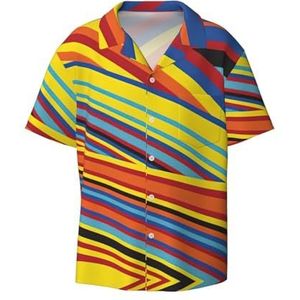 OdDdot Kleurrijke Strepen Print Mannen Button Down Shirt Korte Mouw Casual Shirt Voor Mannen Zomer Business Casual Jurk Shirt, Zwart, XXL
