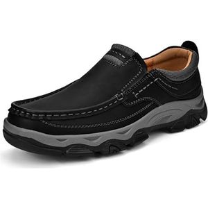 Men's Orthopedic Walking Shoes Genuine Leather Slip On Loafers Arch Support Lightweight Comfortable Casual Sneakers (Color : Black, Size : EU 44)