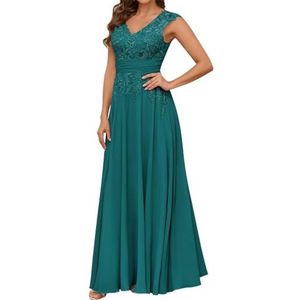 Vrouwen Dubbele V-hals Moeder Van De Bruid Bruidegom Jurken Chiffon Kant Applicaties Formele Avond Grootmoeder Jassen ZM206, Turkoois, 52 grote maten