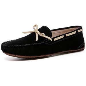 Loafers for Mannen Ronde Neus Suede Vamp Mocassins Bootschoenen Lichtgewicht Platte Hak Antislip Casual Slip-On (Color : Black, Size : 45 EU)