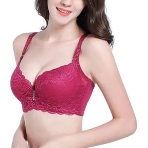 GDNIA Super push-up kanten bloemenbeha, zachte bekleding, beugels, elke dag, minimizer-beha, sexy, wijnrood, 85B