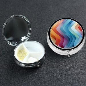 Regenboog Curve Pillendoosje 3 Compartimenten Pillendoos Ronde Pil Organiseer Metalen Waterdichte Geneeskunde Organizer Doos voor Reizen Kleine Pillencontainer Draagbaar voor Supplementen