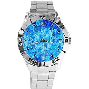Blauwe Rose Mode Heren Horloges Sport Horloge Voor Vrouwen Casual Rvs Band Analoge Quartz Polshorloge, Zilver, armband