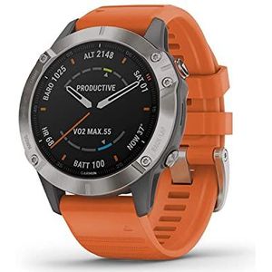 Garmin fenix 6 Sapphire, Premium Multisport GPS Watch, Features Mapping, Music, Grade-Adjusted Pace Guidance and Pulse Ox Sensors, Titanium with Orange Band